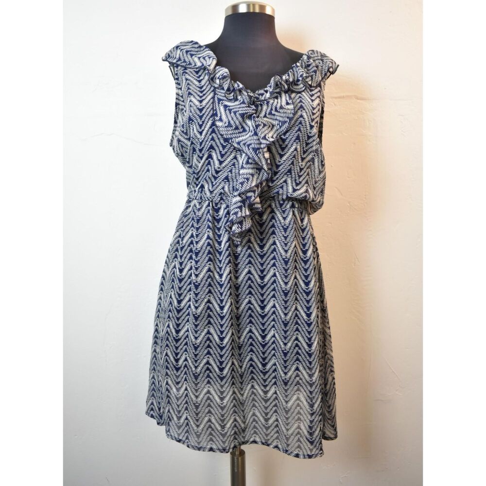 Olsenboye Sheer Blue and White Patterned Dress